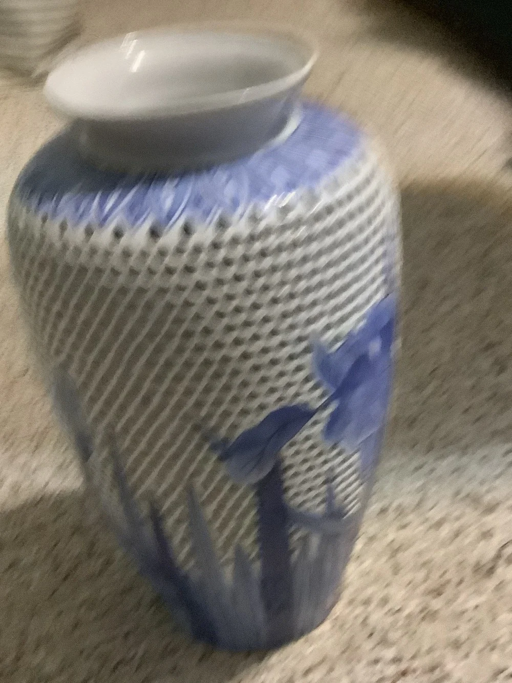 Blue Floral Pierced Ceramic Accent Vase, 12” tall